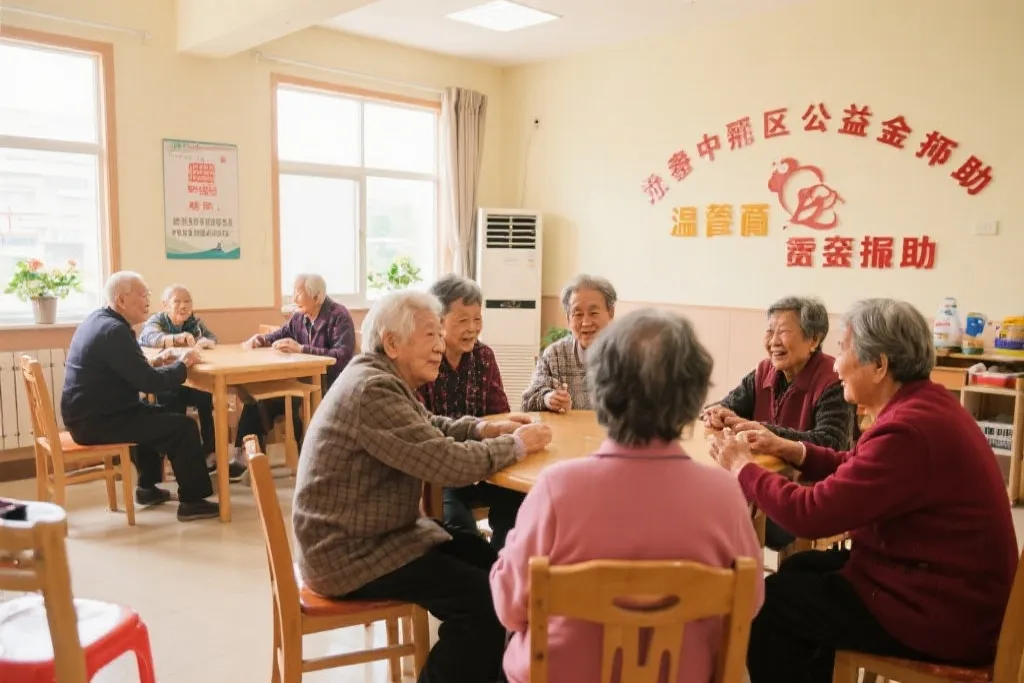 社区老年人活动中心，受益于彩票公益金资助，场景温暖和谐